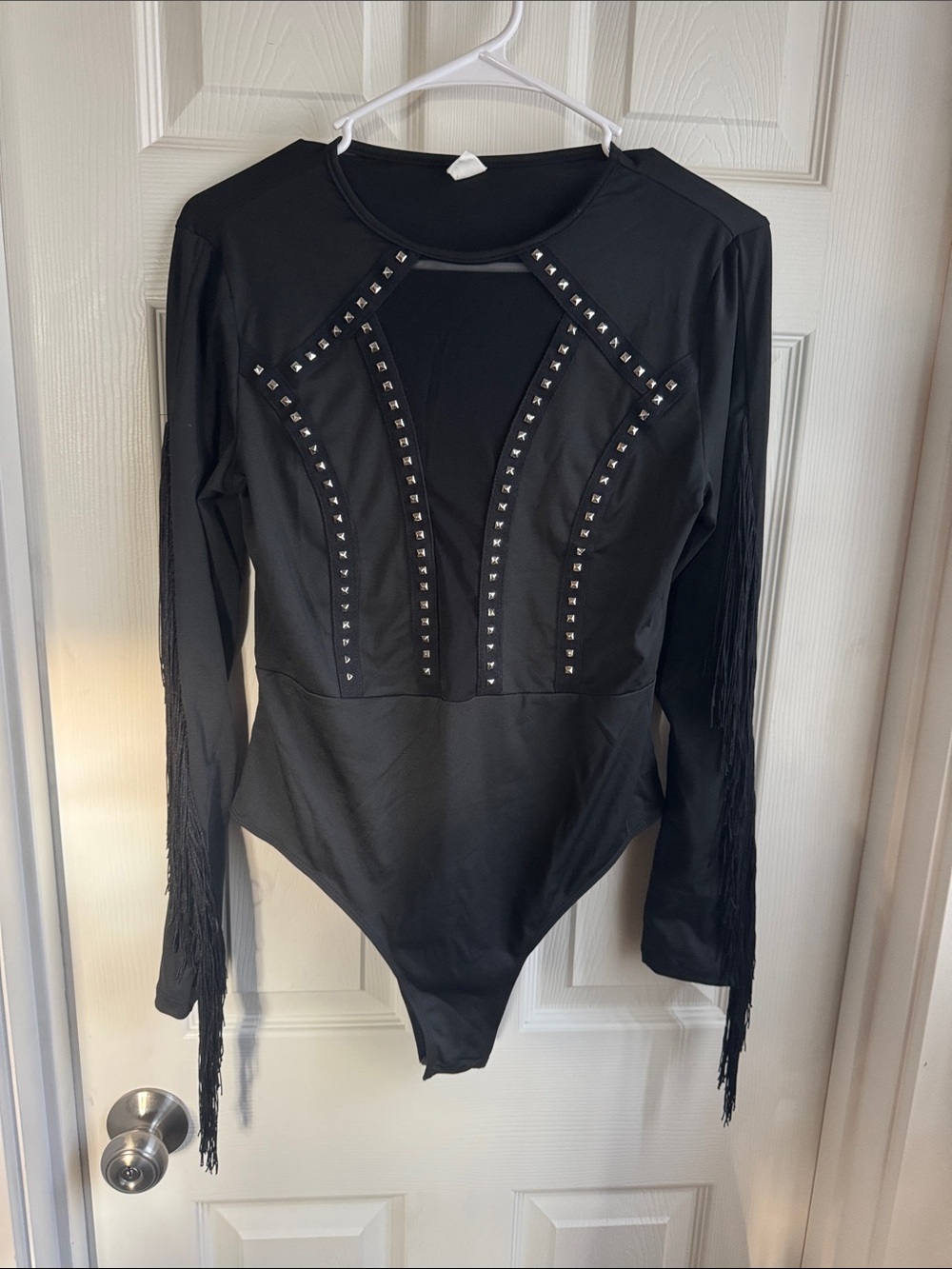 Western Black Fringe Bodysuit
